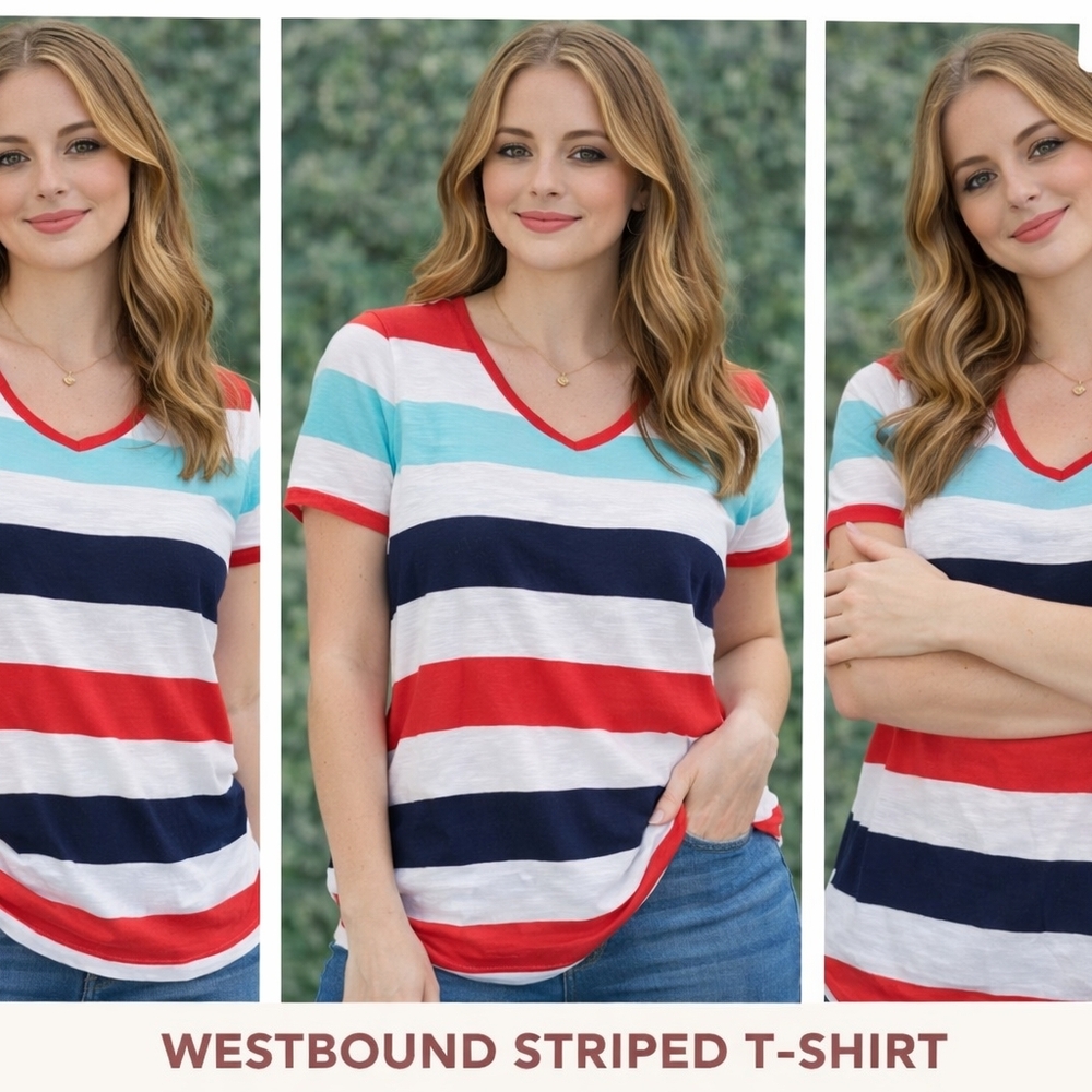 Westbound Multicolor Striped V-Neck Tee
